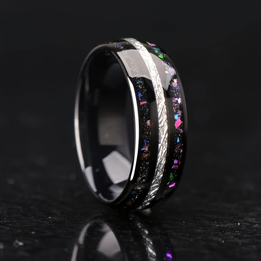 Galaxy Shimmer Inlay Stainless Steel Ring - Unisex Accessory